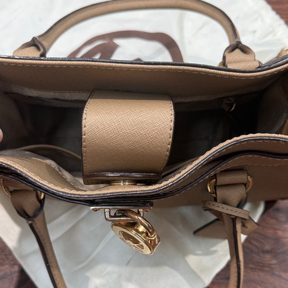 Michael Kors Saffiano Leather Satchel in Taupe - Picture 8 of 14